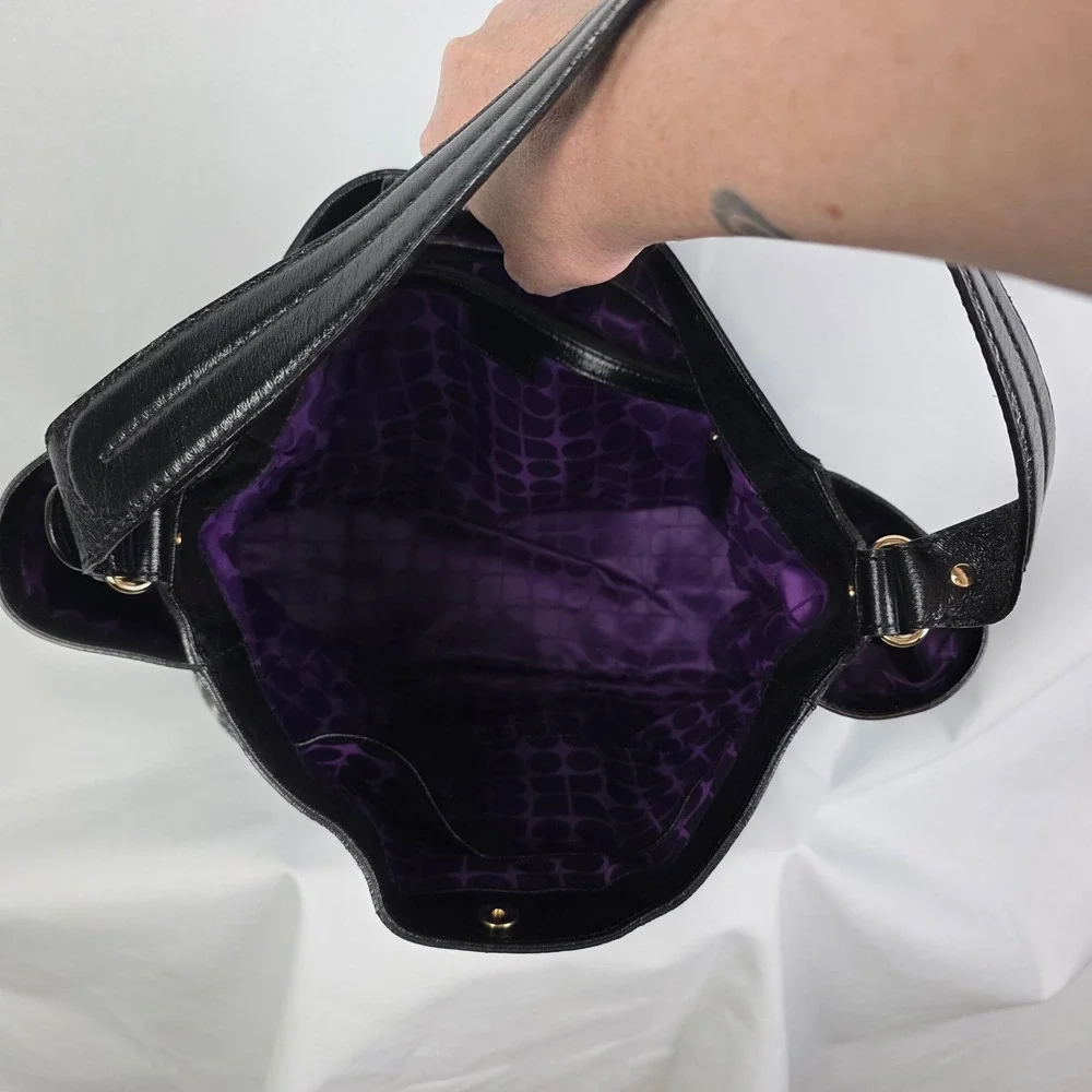 Kate Spade Black Cream‎ Spade Dot Jacquard Stripe Leather Trim Shoulder Bag Tote